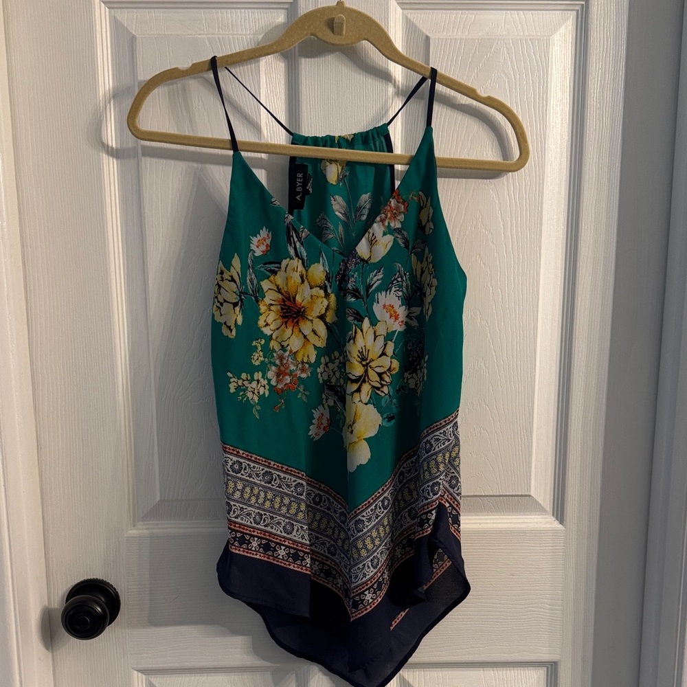 A. Byer Floral Teal and Navy Camisole